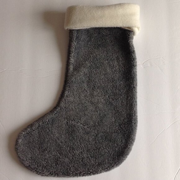 Christmas Holiday Festive Hanging Stocking Gray Fleece - Picture 2 of 3